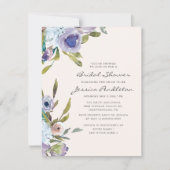 薄紫パープルダスティーブルーフローラブライダルシャワー 招待状 (正面)