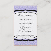 薄紫パープルダマスクスパホットストーンビジネスカード 名刺 (裏面)