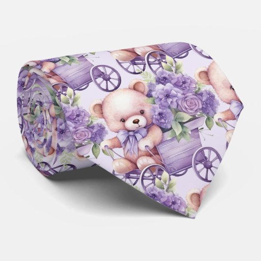 薄紫パープルテディベアネックタイ ネクタイ (ロール)
