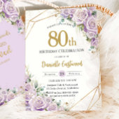 薄紫パープルバラフローラ80th誕生日任意の年齢 招待状