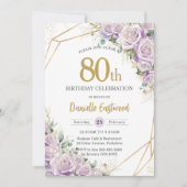 薄紫パープルバラフローラ80th誕生日任意の年齢 招待状 (正面)