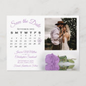 薄紫パープルバラ写真&カレンダー日付を保存 案内ポストカード (正面)