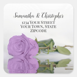 薄紫パープルバラ差出人住所封筒用シール スクエアシール