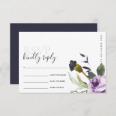 薄紫パープルバラ牡丹フローラバンチウェディングRSVP エンクロージャーカード (正面/裏面)
