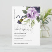 薄紫パープルバラ牡丹フローラ束ブライダルシャワー 案内状 (スタンド正面)
