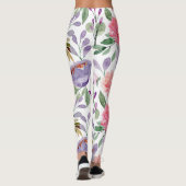 薄紫パープルパステルピンクフローラルパターン レギンス (裏面)