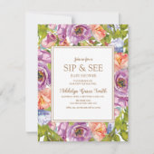 薄紫パープルピンクのフローラ園児シャワーを参照 招待状 (正面)