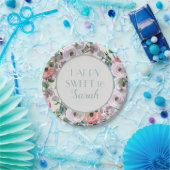 薄紫パープルピンク水彩フローラスイーツ16 ペーパープレート (パーティー)