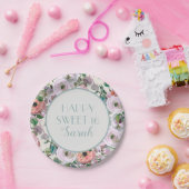 薄紫パープルピンク水彩フローラスイーツ16 ペーパープレート (パーティー)