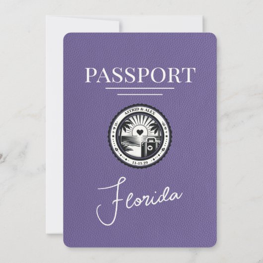 薄紫パープルフロリダパスポート結婚式招待状 招待状 (裏面)