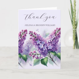 薄紫パープルフローラエレガントな結婚式ありがとう サンキューカード