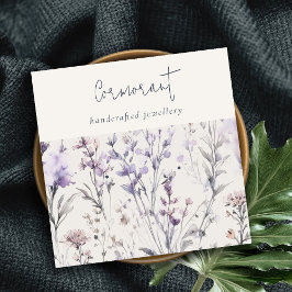 薄紫パープルフローラスクリプトイヤリングスタッドホルダー スクエア名刺