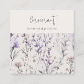 薄紫パープルフローラスクリプトイヤリングスタッドホルダー スクエア名刺 (正面)