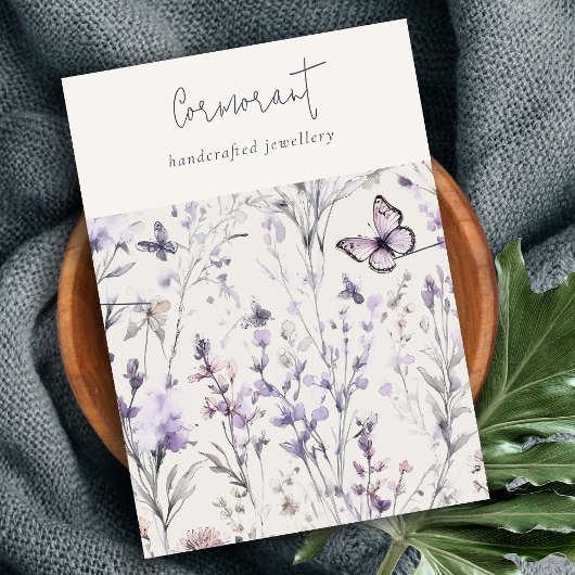 薄紫パープルフローラスクリプトネックレスバンドホルダー 名刺