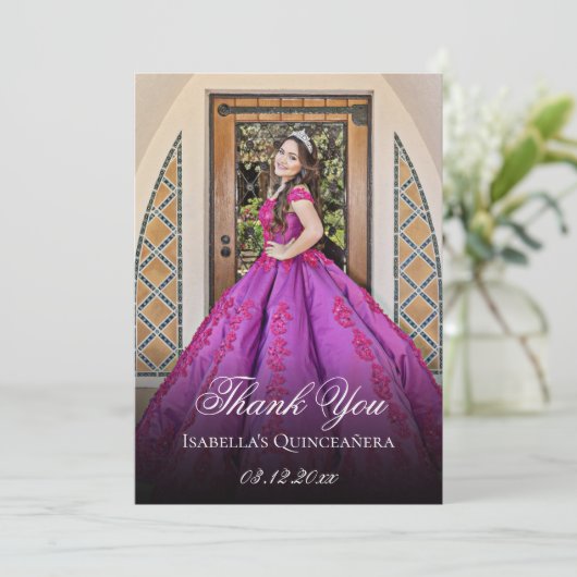 薄紫パープルフローラパーソナライズされたキンセアニェラ サンキューカード (スタンド正面)