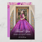 薄紫パープルフローラパーソナライズされたキンセアニェラ サンキューカード (正面/裏面)