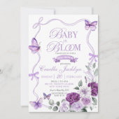 薄紫パープルフローラベビーイン開花ベビーシャワー 招待状 (正面)