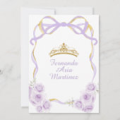 薄紫パープルフローラボウ金ゴールドリボンミカンス 招待状 (裏面)