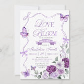 薄紫パープルフローララブイン開花ブライダルシャワー 招待状 (正面)