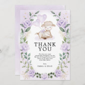薄紫パープルフローラリトルラムベビーシープシャワー サンキューカード (正面/裏面)
