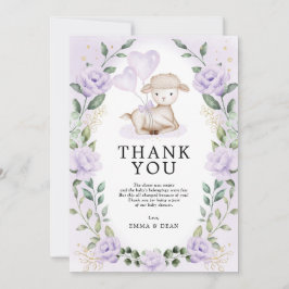 薄紫パープルフローラリトルラムベビーシープシャワー サンキューカード