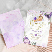 薄紫パープルブロンドベビー天国送信ベビーシャワー 招待状