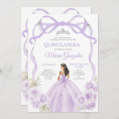 薄紫パープルボウプリンセスシルバークラウンキンセアニラ 招待状 (正面/裏面)