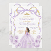 薄紫パープルボウプリンセス金ゴールドクラウンキンセアニラ 招待状 (正面/裏面)