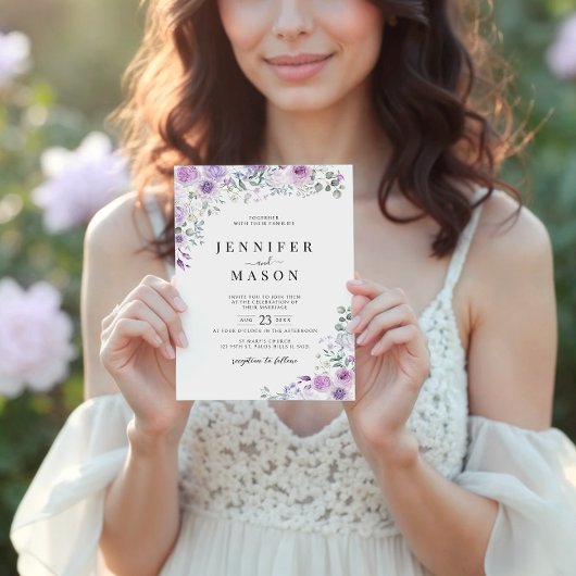 薄紫パープルラベンダーフローラ結婚式招待状 招待状