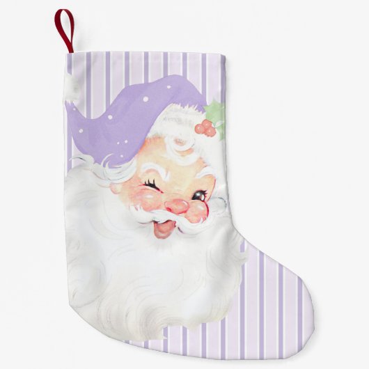 薄紫パープルヴィンテージサンタウィンククリスマスストッキング スモールクリスマスストッキング (正面)