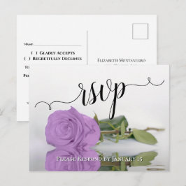 薄紫パープル反射バラエレガントな結婚式RSVP ポストカード