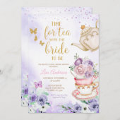薄紫パープル蝶ブライダルシャワー茶パーティー 招待状 (正面/裏面)
