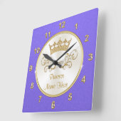 薄紫パープル金ゴールドパーソナライズされたプリンセスルームデコール スクエア壁時計 (傾斜)