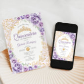 薄紫パープル金ゴールドフローラキンセアニェラ 招待状