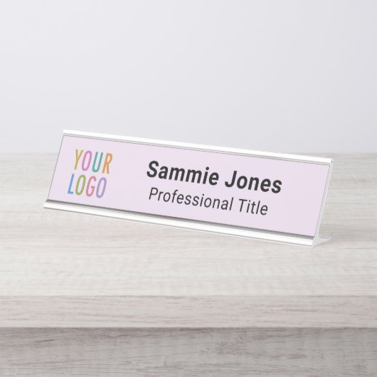 薄紫パープル2x8名の名前プレートDesk Business Logo デスクネームプレート (正面)