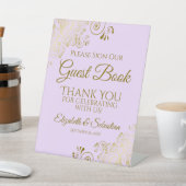 薄紫パープル&金ゴールドお願いゲストブックサイン 台座サイン (インサイチュ)