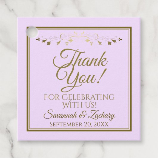 薄紫パープル&金ゴールドシシンプルック結婚ズ・サンキュー フェイバータグ (正面)