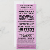 薄紫パープルVIPフォトチケット誕生パーティー 招待状 (裏面)