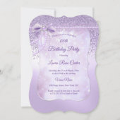薄紫パールレースグリッターパープルバースデーパーティー 招待状 (正面)