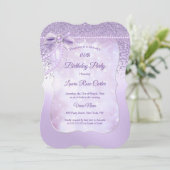 薄紫パールレースグリッターパープルバースデーパーティー 招待状 (スタンド正面)