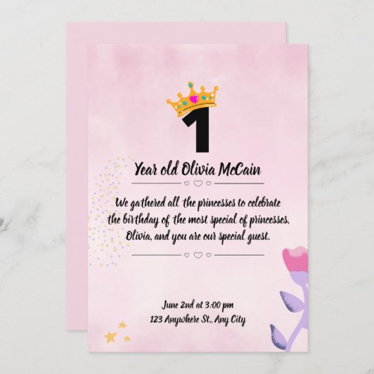 薄紫ピンクと金ゴールドミニマリスト1周年 セーブザデート (正面/裏面)