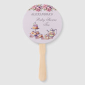 薄紫ピンクのフローラティーパーティー赤ちゃんシャワー ハンドファン (正面)
