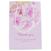薄紫ピンクの花結婚の芸術感謝していあなた ミディアムペーパーバッグ (正面)