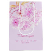 薄紫ピンクの花結婚の芸術感謝していあなた ミディアムペーパーバッグ (裏面)