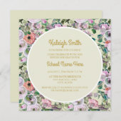 薄紫ピンクウォーターカラーフローラセージ大学トランク 招待状 (正面/裏面)