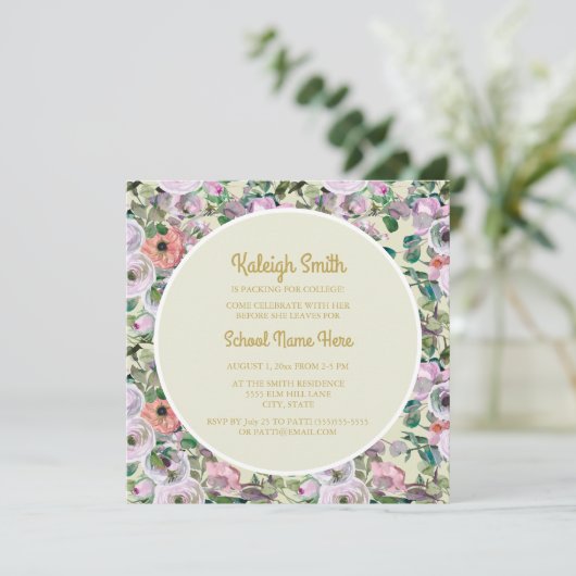 薄紫ピンクウォーターカラーフローラセージ大学トランク 招待状 (スタンド正面)