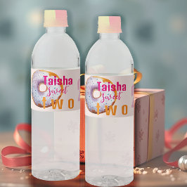 薄紫ピンクスプレッルドーナツウォーターイラストレーション ペットボトルラベル