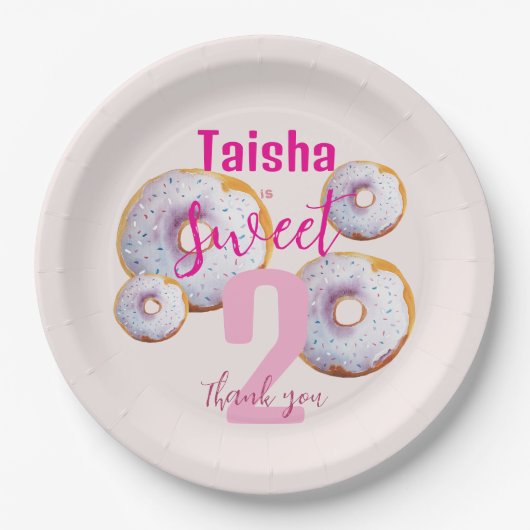 薄紫ピンクスプレッルドーナツウォーターイラストレーション ペーパープレート (正面)