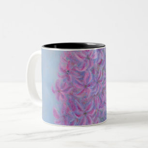 薄紫ピンクヒヤシンス絵画フラワー ツートーンマグカップ