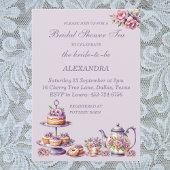 薄紫ピンクフローラお洒落ティーブライダルシャワー 招待状